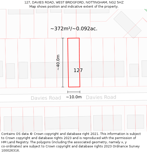 127, DAVIES ROAD, WEST BRIDGFORD, NOTTINGHAM, NG2 5HZ: Plot and title map