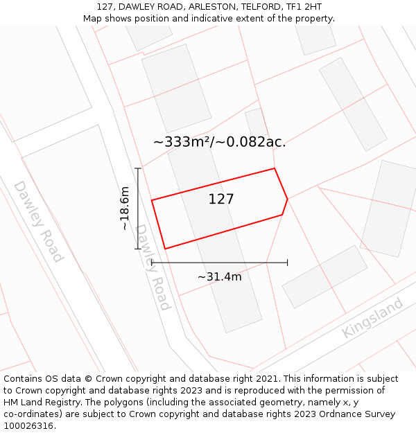 127, DAWLEY ROAD, ARLESTON, TELFORD, TF1 2HT: Plot and title map