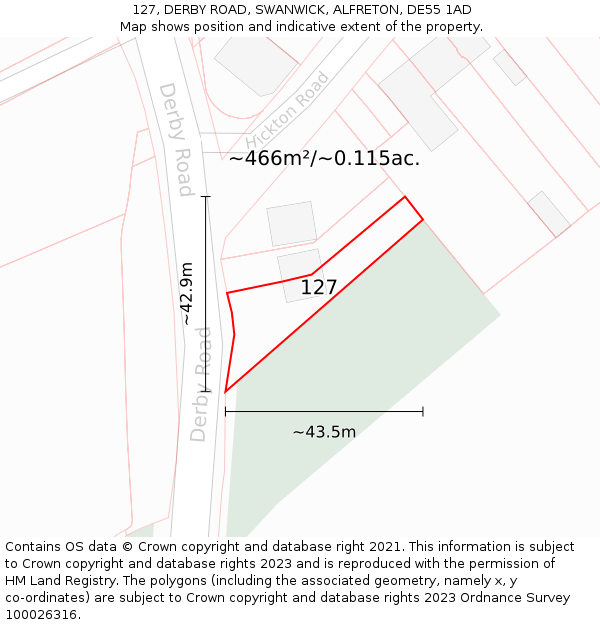127, DERBY ROAD, SWANWICK, ALFRETON, DE55 1AD: Plot and title map