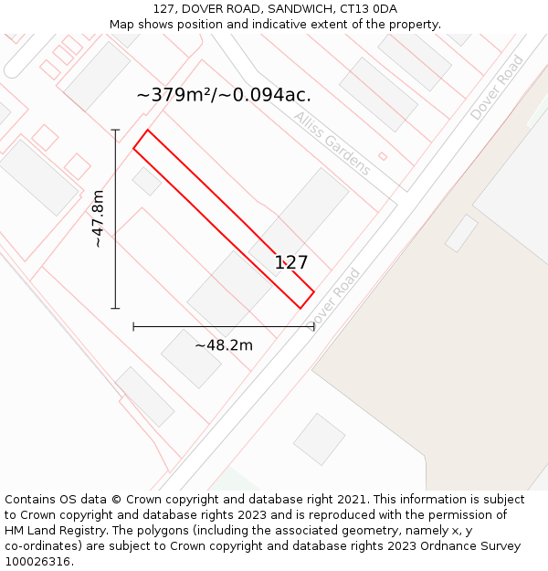 127, DOVER ROAD, SANDWICH, CT13 0DA: Plot and title map