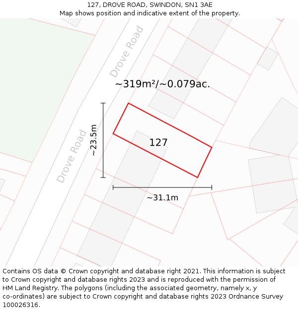 127, DROVE ROAD, SWINDON, SN1 3AE: Plot and title map