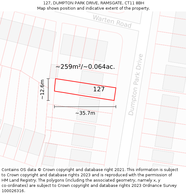 127, DUMPTON PARK DRIVE, RAMSGATE, CT11 8BH: Plot and title map