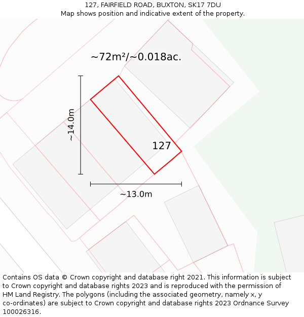 127, FAIRFIELD ROAD, BUXTON, SK17 7DU: Plot and title map