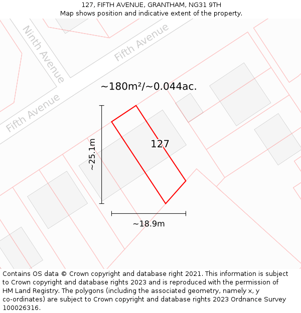 127, FIFTH AVENUE, GRANTHAM, NG31 9TH: Plot and title map