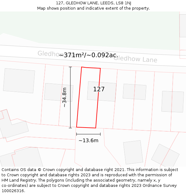 127, GLEDHOW LANE, LEEDS, LS8 1NJ: Plot and title map