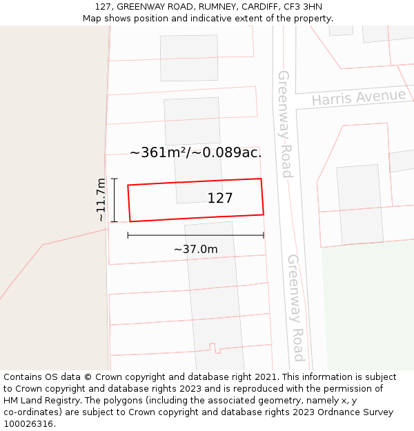 127, GREENWAY ROAD, RUMNEY, CARDIFF, CF3 3HN: Plot and title map