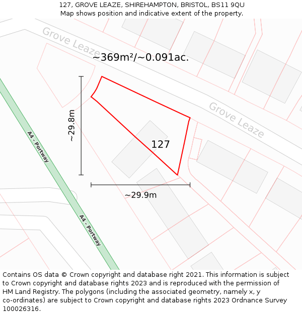 127, GROVE LEAZE, SHIREHAMPTON, BRISTOL, BS11 9QU: Plot and title map