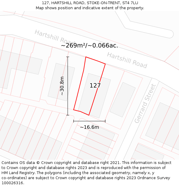 127, HARTSHILL ROAD, STOKE-ON-TRENT, ST4 7LU: Plot and title map