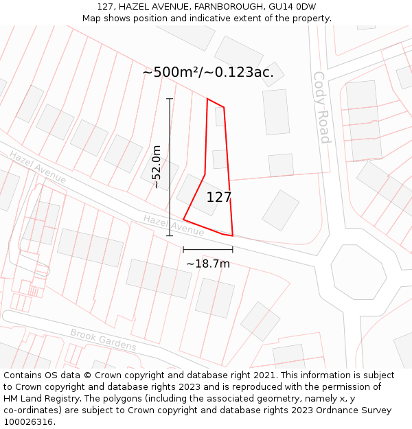 127, HAZEL AVENUE, FARNBOROUGH, GU14 0DW: Plot and title map