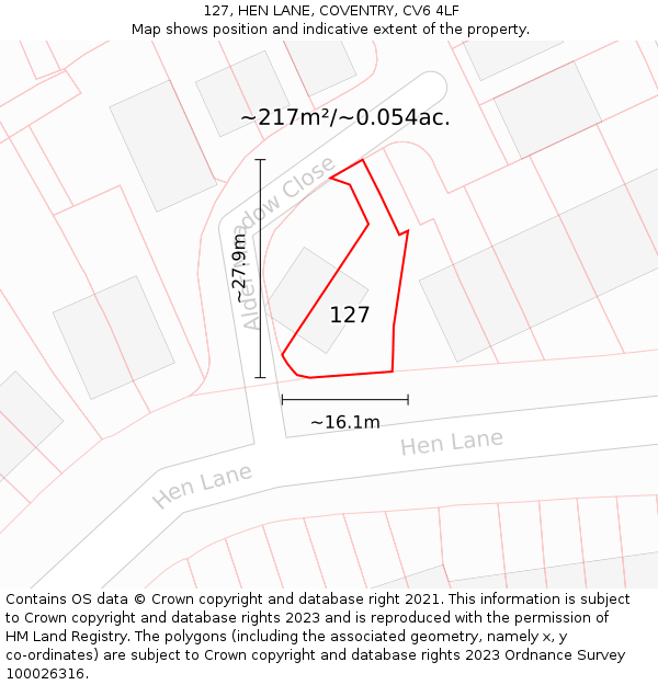 127, HEN LANE, COVENTRY, CV6 4LF: Plot and title map