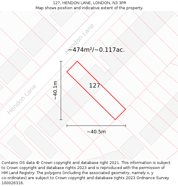 127, HENDON LANE, LONDON, N3 3PR: Plot and title map