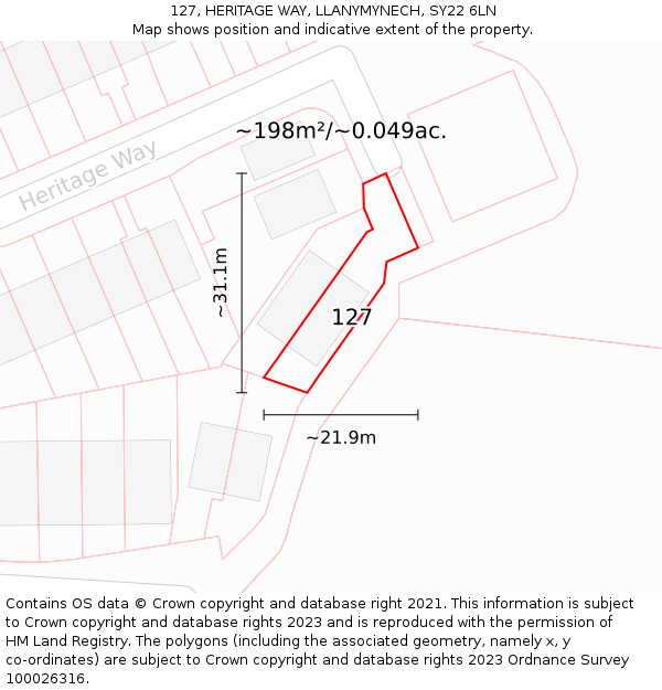 127, HERITAGE WAY, LLANYMYNECH, SY22 6LN: Plot and title map
