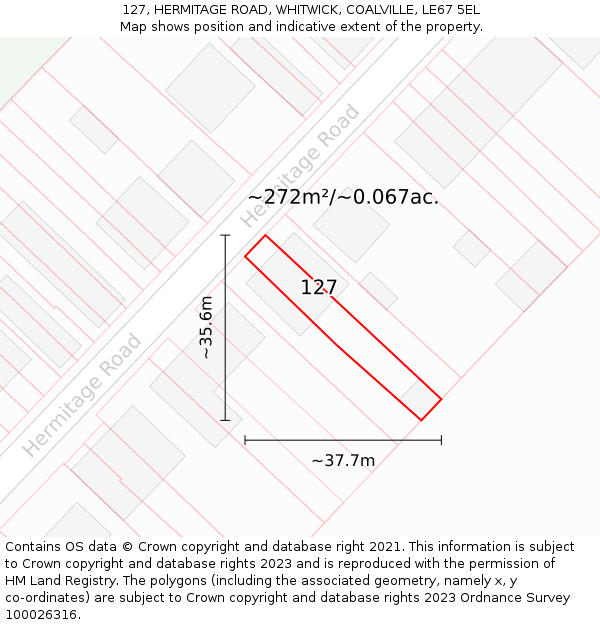 127, HERMITAGE ROAD, WHITWICK, COALVILLE, LE67 5EL: Plot and title map