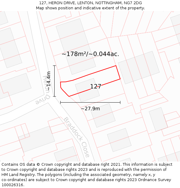 127, HERON DRIVE, LENTON, NOTTINGHAM, NG7 2DG: Plot and title map