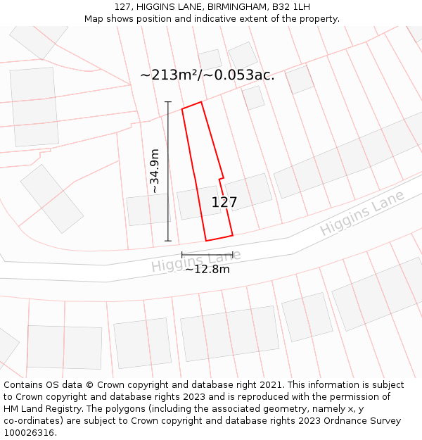 127, HIGGINS LANE, BIRMINGHAM, B32 1LH: Plot and title map