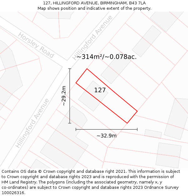 127, HILLINGFORD AVENUE, BIRMINGHAM, B43 7LA: Plot and title map