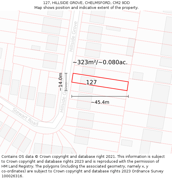 127, HILLSIDE GROVE, CHELMSFORD, CM2 9DD: Plot and title map