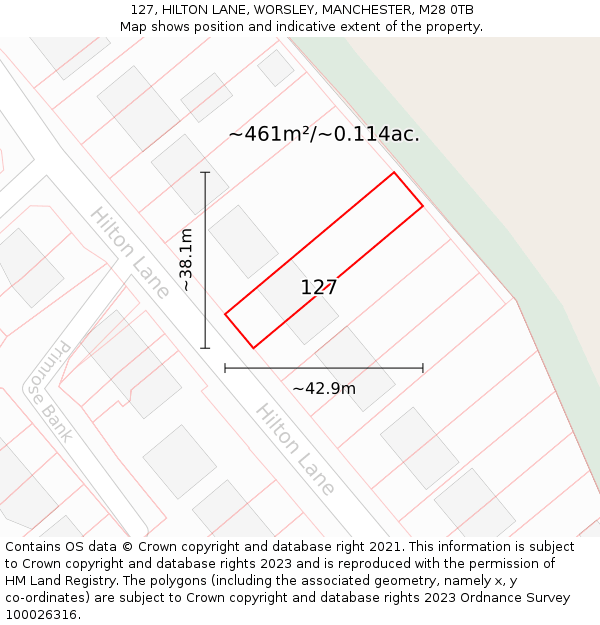 127, HILTON LANE, WORSLEY, MANCHESTER, M28 0TB: Plot and title map