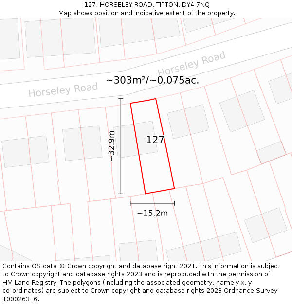 127, HORSELEY ROAD, TIPTON, DY4 7NQ: Plot and title map