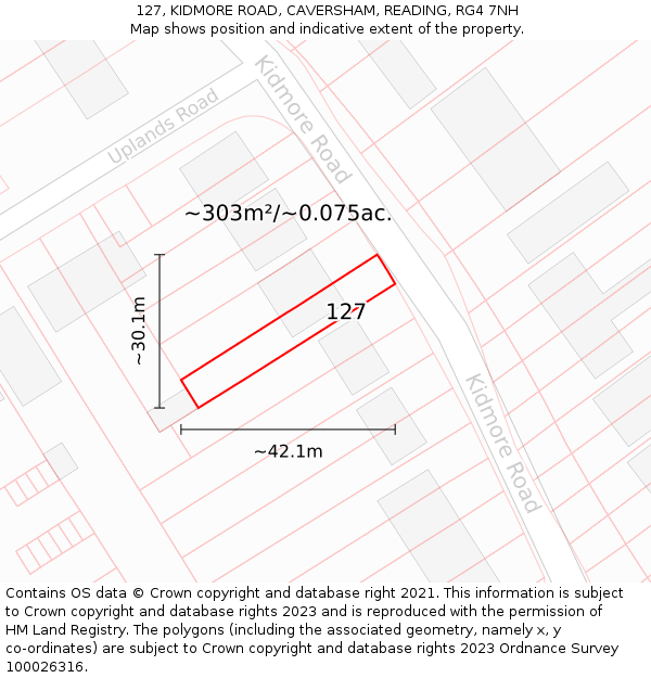 127, KIDMORE ROAD, CAVERSHAM, READING, RG4 7NH: Plot and title map