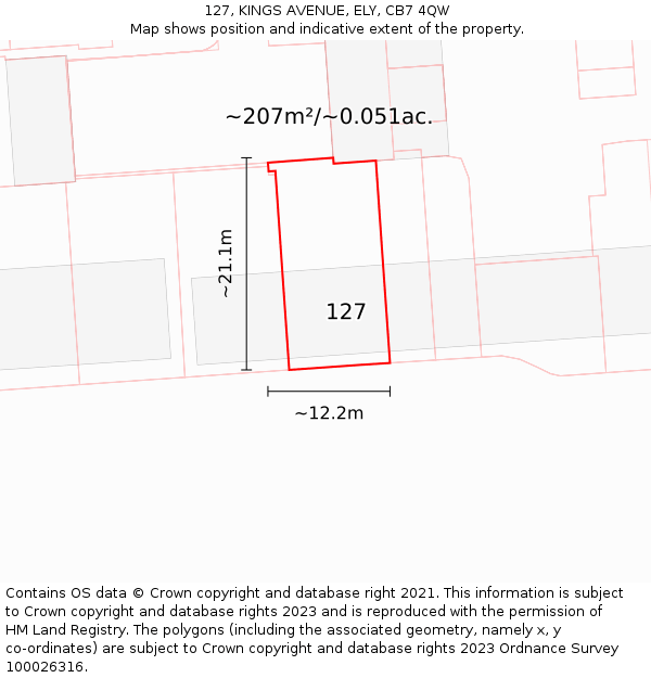 127, KINGS AVENUE, ELY, CB7 4QW: Plot and title map