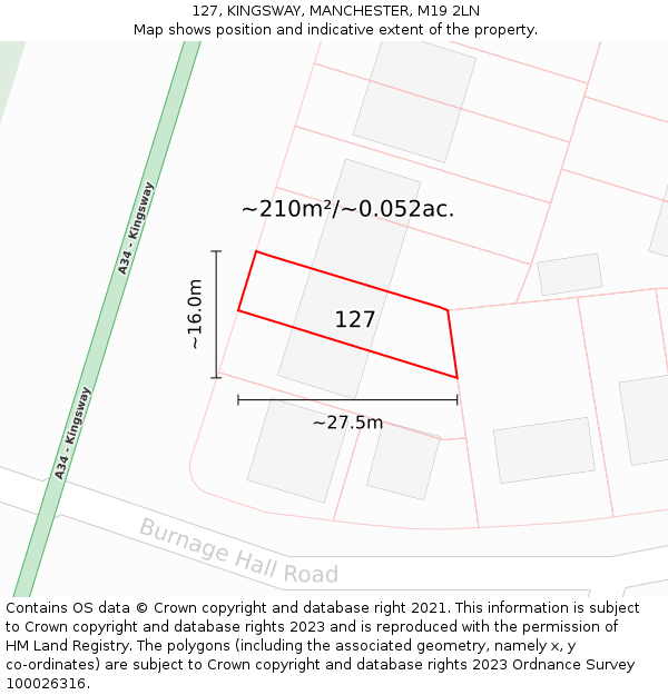 127, KINGSWAY, MANCHESTER, M19 2LN: Plot and title map