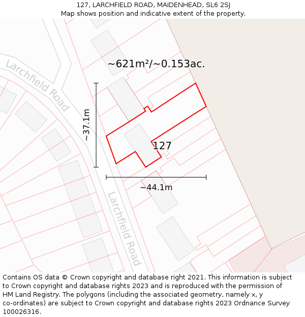 127, LARCHFIELD ROAD, MAIDENHEAD, SL6 2SJ: Plot and title map