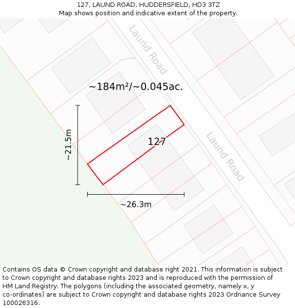 127, LAUND ROAD, HUDDERSFIELD, HD3 3TZ: Plot and title map