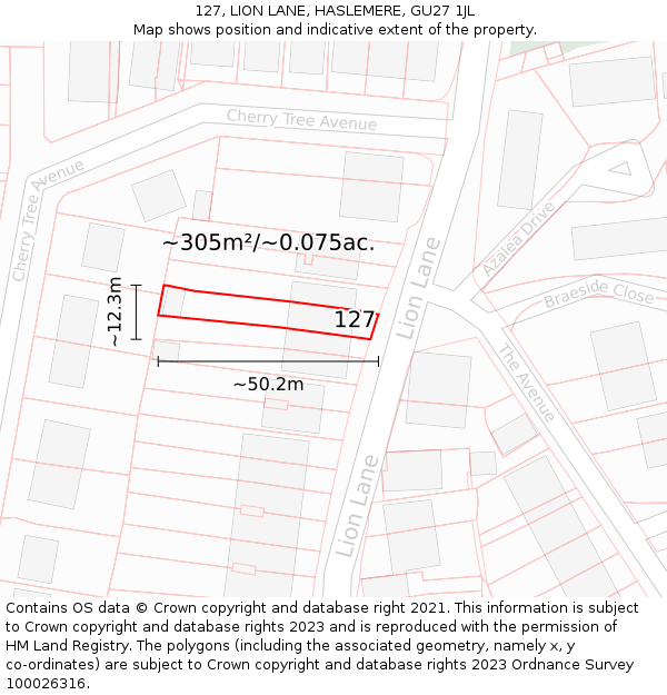 127, LION LANE, HASLEMERE, GU27 1JL: Plot and title map