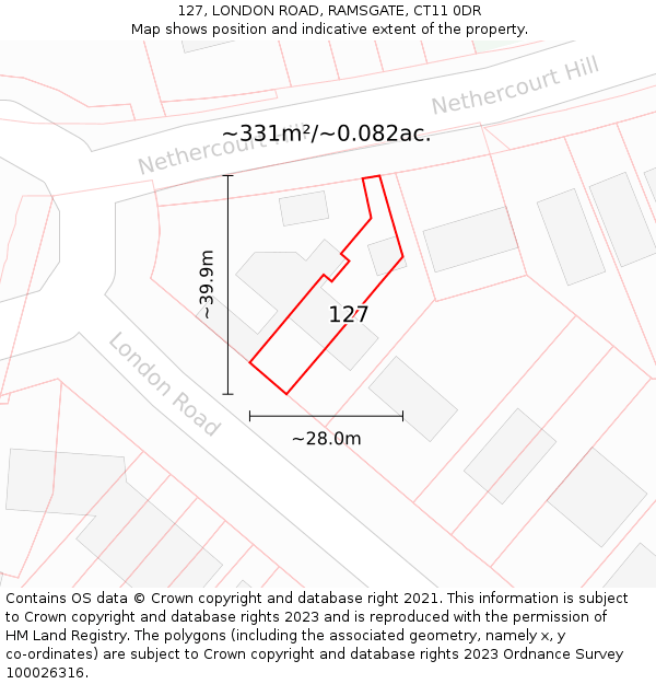 127, LONDON ROAD, RAMSGATE, CT11 0DR: Plot and title map