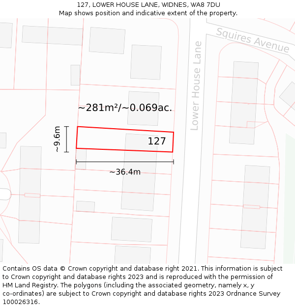 127, LOWER HOUSE LANE, WIDNES, WA8 7DU: Plot and title map