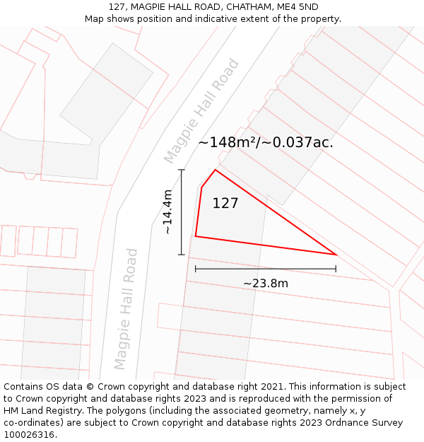 127, MAGPIE HALL ROAD, CHATHAM, ME4 5ND: Plot and title map