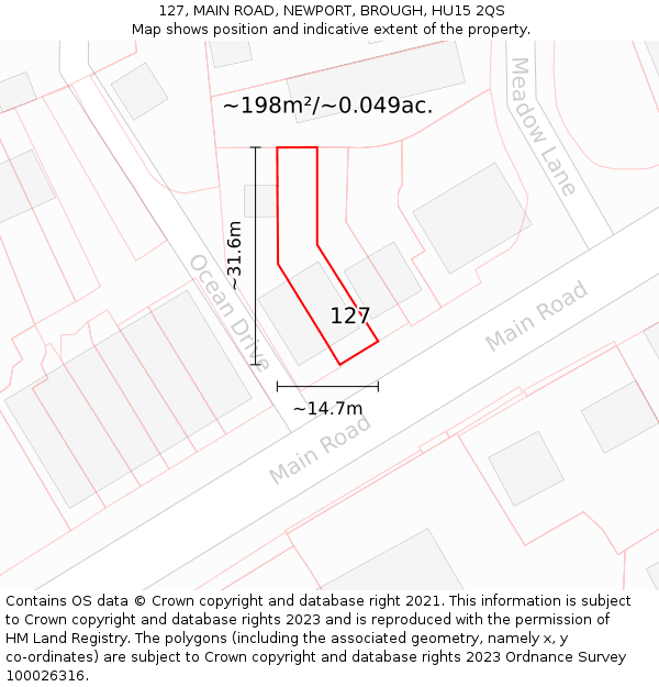 127, MAIN ROAD, NEWPORT, BROUGH, HU15 2QS: Plot and title map