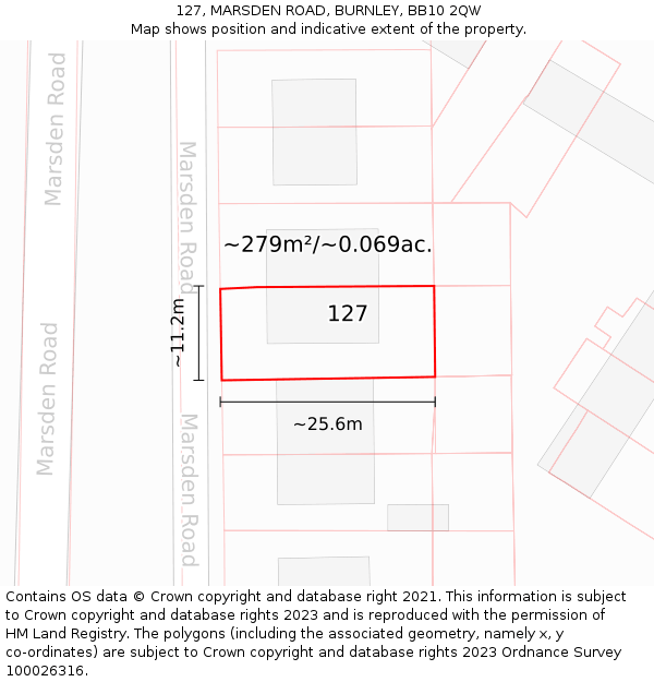 127, MARSDEN ROAD, BURNLEY, BB10 2QW: Plot and title map