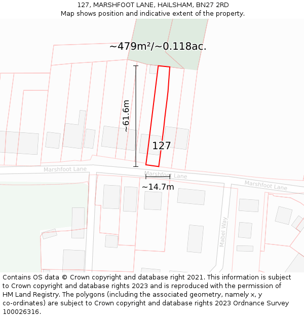 127, MARSHFOOT LANE, HAILSHAM, BN27 2RD: Plot and title map