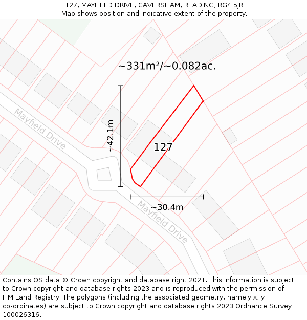 127, MAYFIELD DRIVE, CAVERSHAM, READING, RG4 5JR: Plot and title map