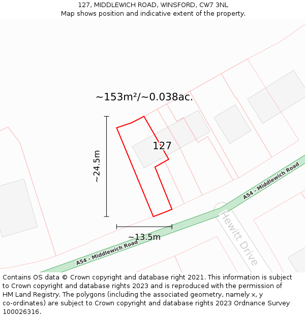 127, MIDDLEWICH ROAD, WINSFORD, CW7 3NL: Plot and title map