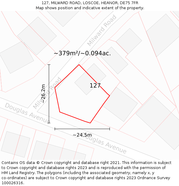 127, MILWARD ROAD, LOSCOE, HEANOR, DE75 7FR: Plot and title map