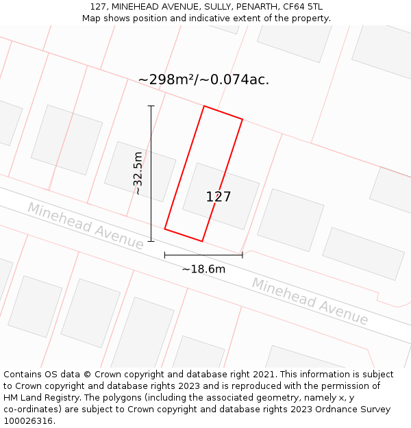 127, MINEHEAD AVENUE, SULLY, PENARTH, CF64 5TL: Plot and title map