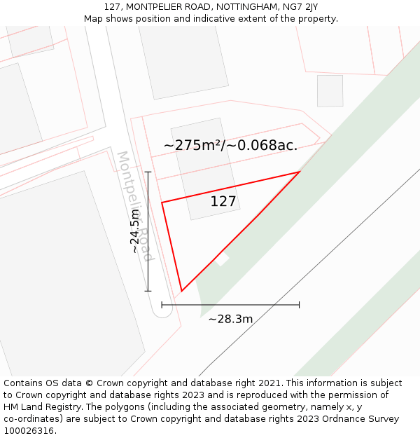 127, MONTPELIER ROAD, NOTTINGHAM, NG7 2JY: Plot and title map