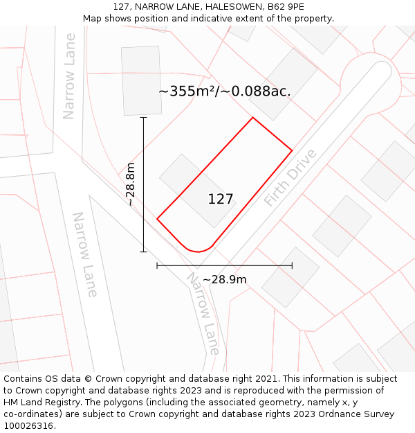 127, NARROW LANE, HALESOWEN, B62 9PE: Plot and title map