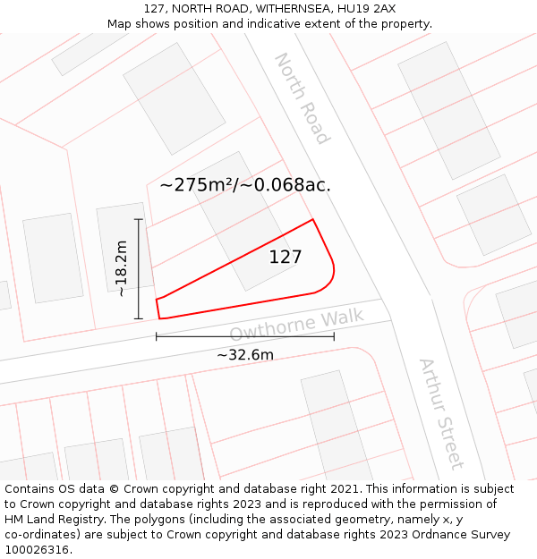 127, NORTH ROAD, WITHERNSEA, HU19 2AX: Plot and title map