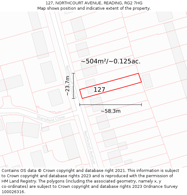 127, NORTHCOURT AVENUE, READING, RG2 7HG: Plot and title map