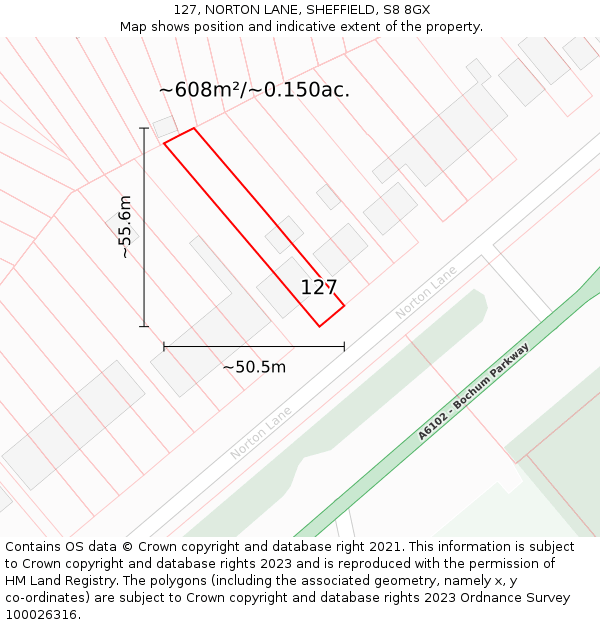 127, NORTON LANE, SHEFFIELD, S8 8GX: Plot and title map