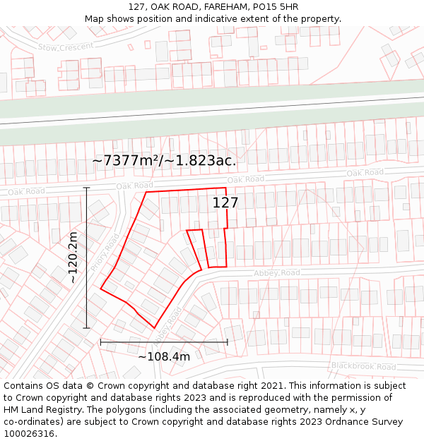 127, OAK ROAD, FAREHAM, PO15 5HR: Plot and title map