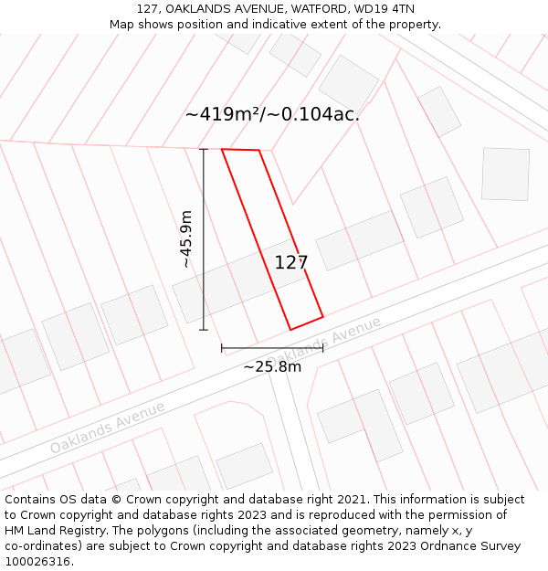 127, OAKLANDS AVENUE, WATFORD, WD19 4TN: Plot and title map