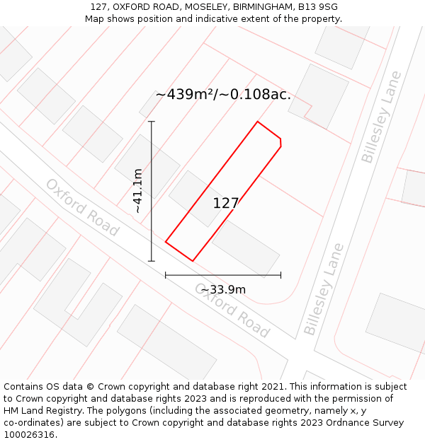 127, OXFORD ROAD, MOSELEY, BIRMINGHAM, B13 9SG: Plot and title map