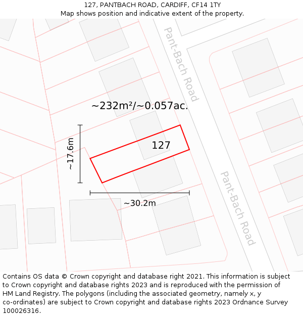 127, PANTBACH ROAD, CARDIFF, CF14 1TY: Plot and title map