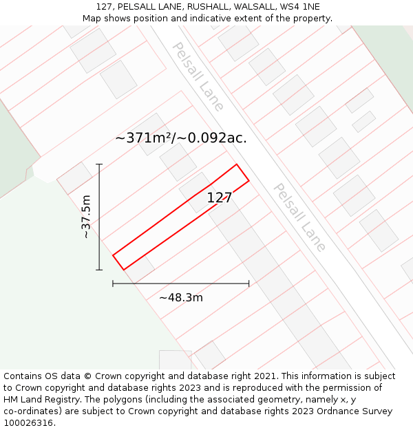 127, PELSALL LANE, RUSHALL, WALSALL, WS4 1NE: Plot and title map