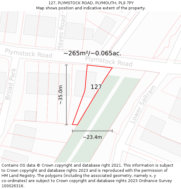 127, PLYMSTOCK ROAD, PLYMOUTH, PL9 7PY: Plot and title map